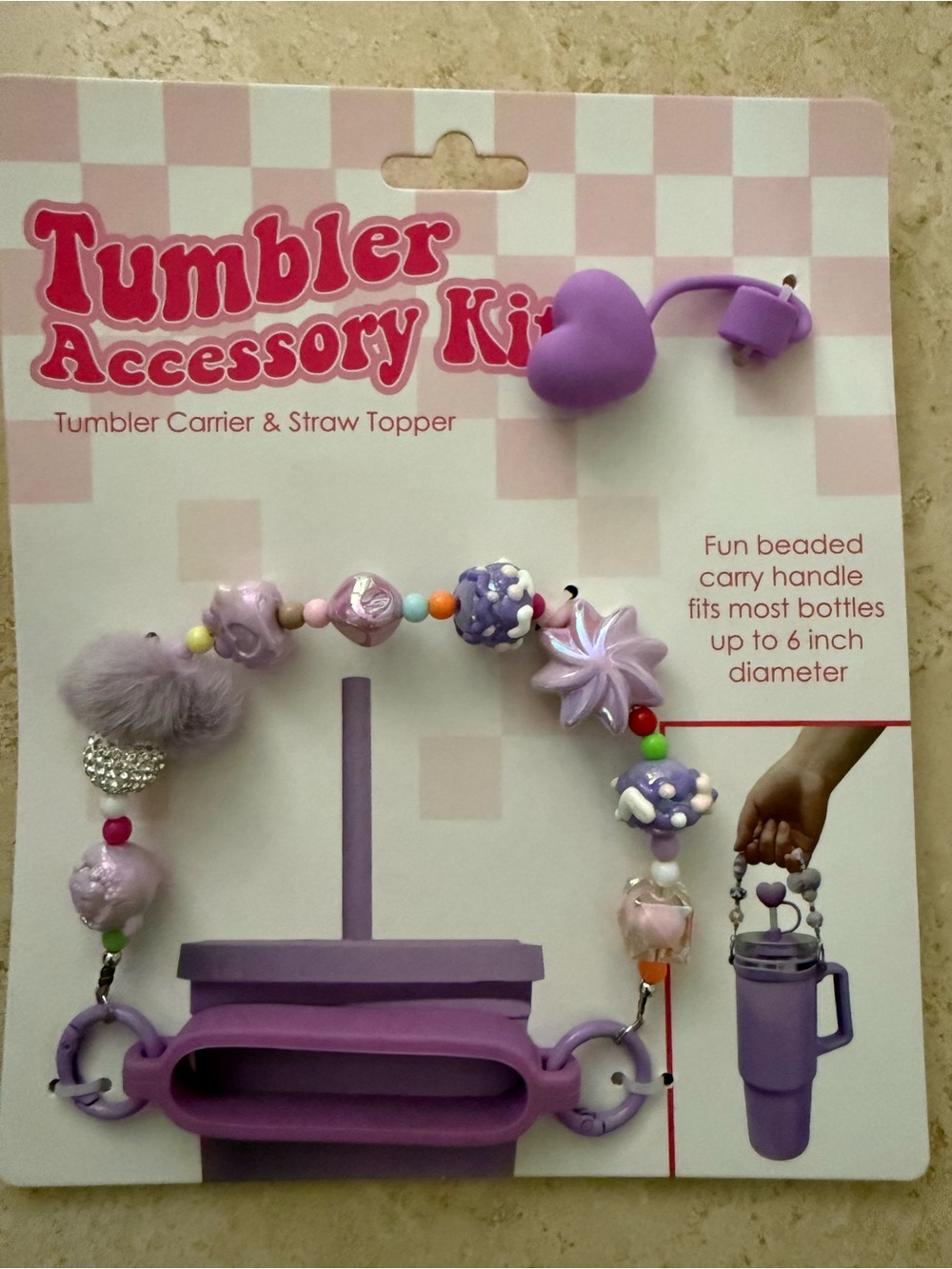 Tumbler Accessory Kit - Lavender Beaded Tumbler Carrier